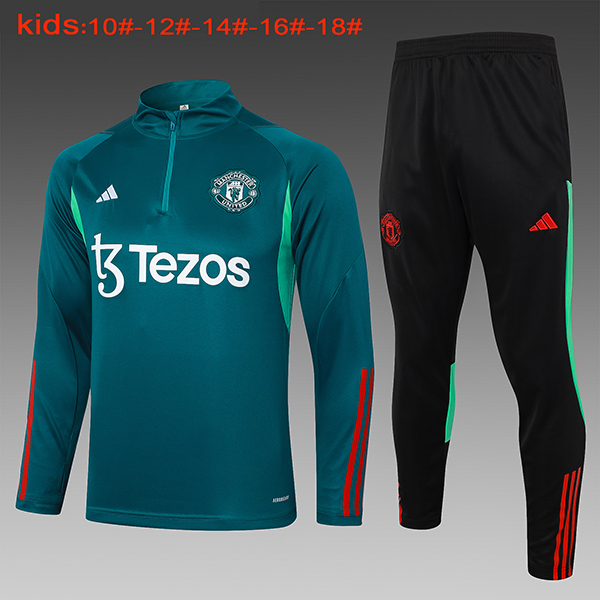2024-25 Man Green Half zipper Kids Training suit